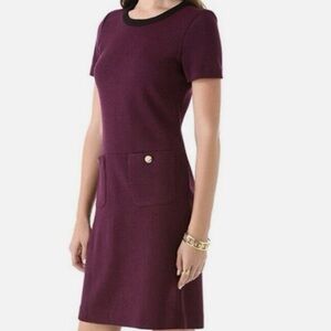 Tory Burch Anthea Wool Pocket Front Classic Knit Dress Plum Purple XL